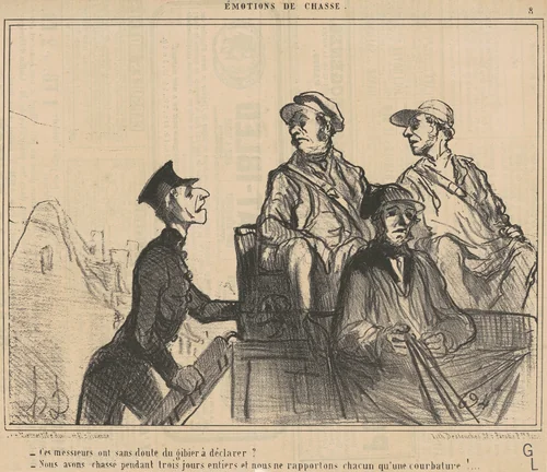 Ce messieurs ont ... du gibier a déclarer? ... by Honoré Daumier, print, 1854