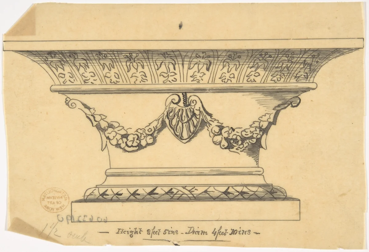 Classical pedestal by anonymous, drawing, 1800-1900