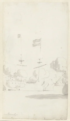 Het schip Oosterwijk tijdens de de slag bij Lowestoft op 13 Juni 1665 by Willem van de Velde, drawing, 1665