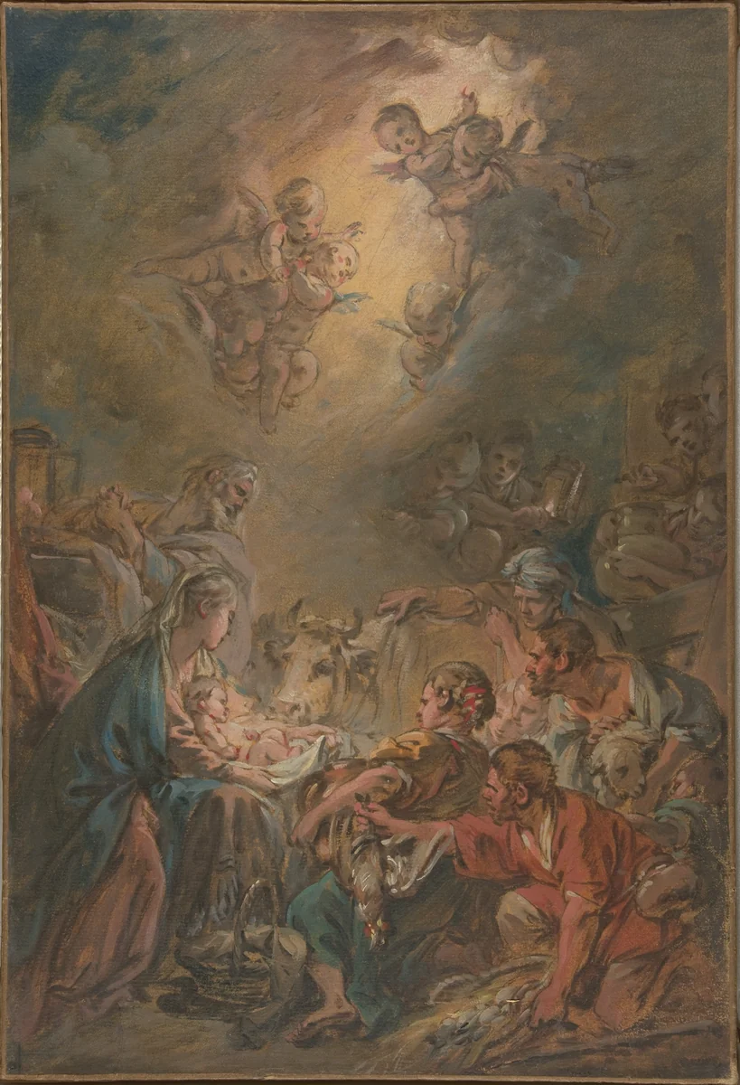 The Adoration of the Shepherds by François Boucher, drawing, 1700-1770