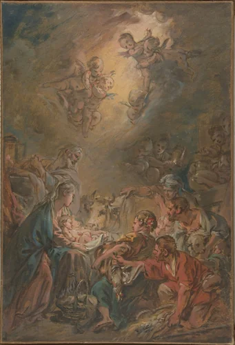 The Adoration of the Shepherds by François Boucher, drawing, 1700-1770