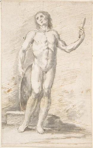 Standing Male Nude by anonymous, drawing, 1600-1700
