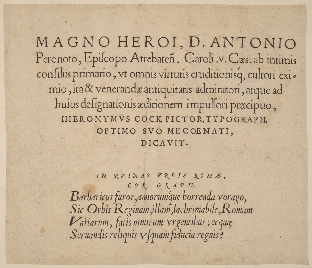 Dedication Page by Hieronymus Cock, print, 1551