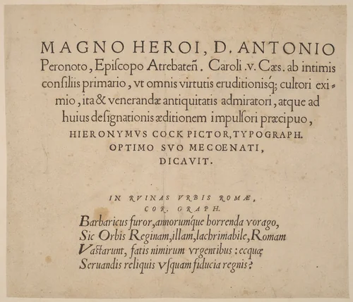 Dedication Page by Hieronymus Cock, print, 1551