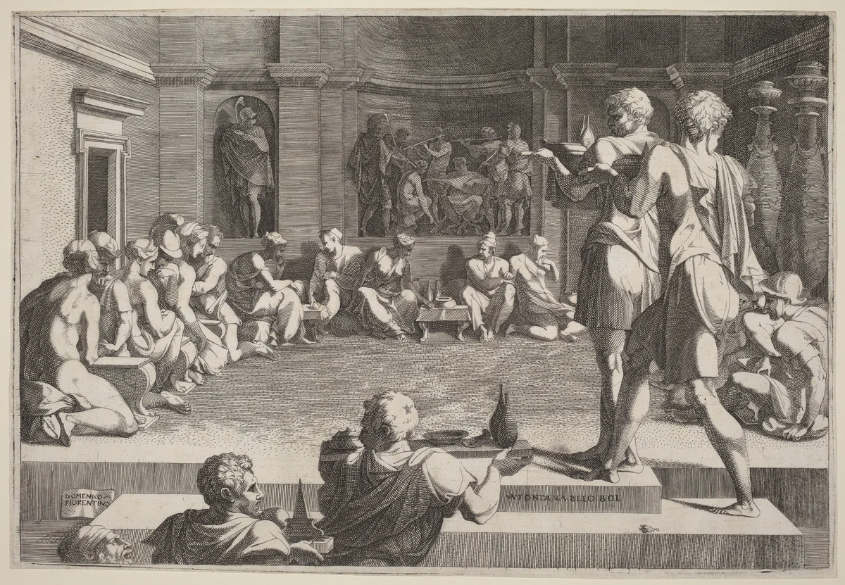 The Banquet of Alexander the Great by Domenico del Barbiere, Francesco Primaticcio, print, 1544-1546