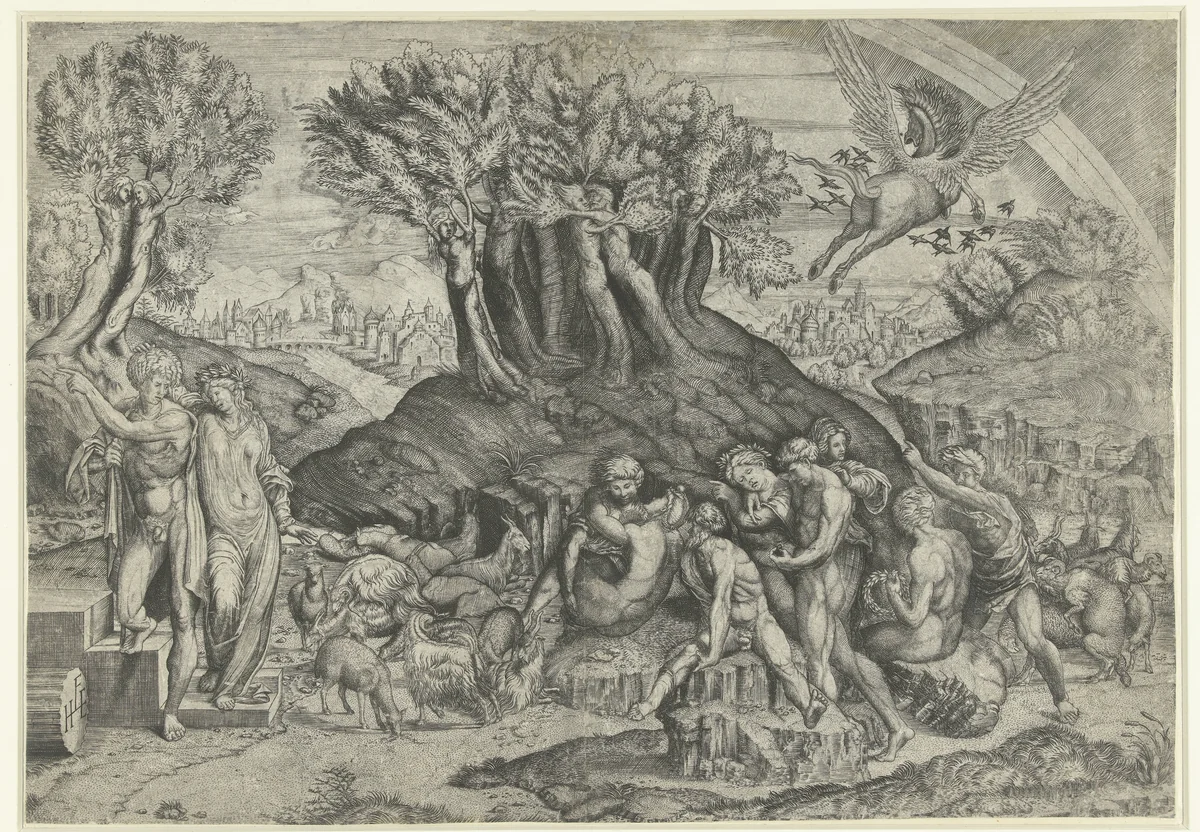 Berg Parnassus gewijd aan Apollo en muzen by Unknown, print, 1530-1535