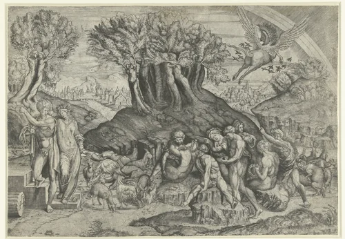Berg Parnassus gewijd aan Apollo en muzen by Unknown, print, 1530-1535