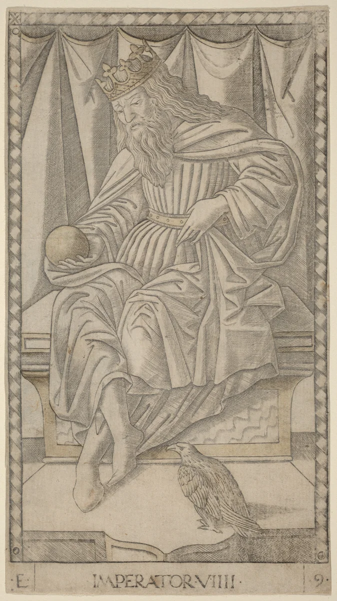 Imperator (Emperor) by Master of the E-Series Tarocchi, print, 1465