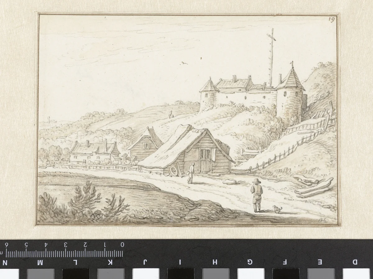 Landschap met een kasteel (De Holm te Groningen?) by Herman Saftleven, drawing, 1619-1685