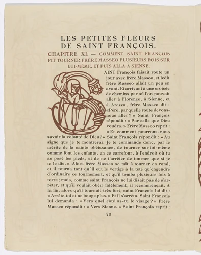 Pictorial initial (page 70) from Les Petites Fleurs de St. François (The Little Flowers of St. Francis) by Émile Bernard, illustrated book, 1928