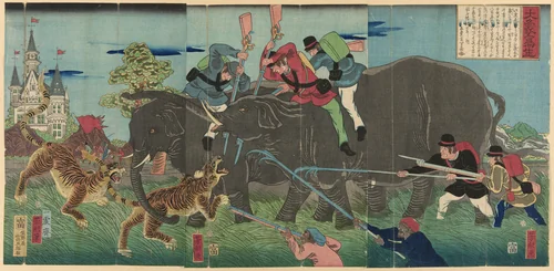 True Image of a Giant Elephant (Taizo shasei) by Utagawa Yoshikata, print, 1863