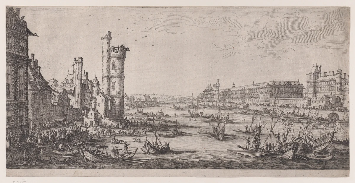 Vue du Louvre (View of the Louvre), from "Les Deux Grandes Vues de Paris" (The Two Large Views of Paris) by Jacques Callot, print, 1625-1635