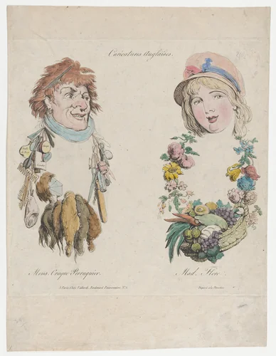 Caricatures Anglaises: Monsieur Craque Perruquier et Mademoiselle Flore by anonymous, print, 1800