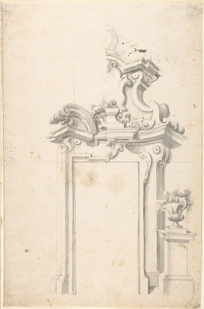 Two Alternate Designs for a Doorway by anonymous, drawing, 1700-1780