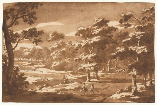 Forest Clearing with Figures by Jan Frans van Bloemen, drawing, 1685-1699