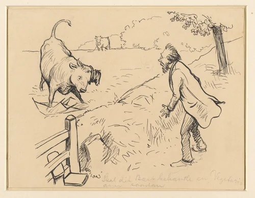 Zal dat beest een vegetariër zoo behandelen by Alfred Michael Roedstad Schmidt, drawing, 1868-1907