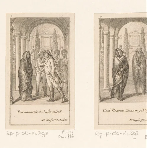 Gesprek tussen de jonge brahmaan en de generaal by Daniel Nikolaus Chodowiecki, print, 1782