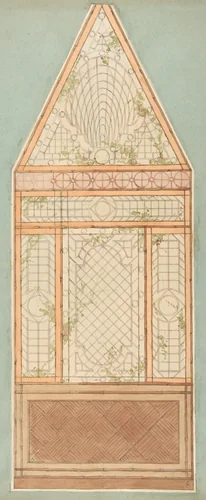 Design for the treatment of a wall with a pattern of lattices, vines, and bamboo by Jules-Edmond-Charles Lachaise, drawing, 1850-1900