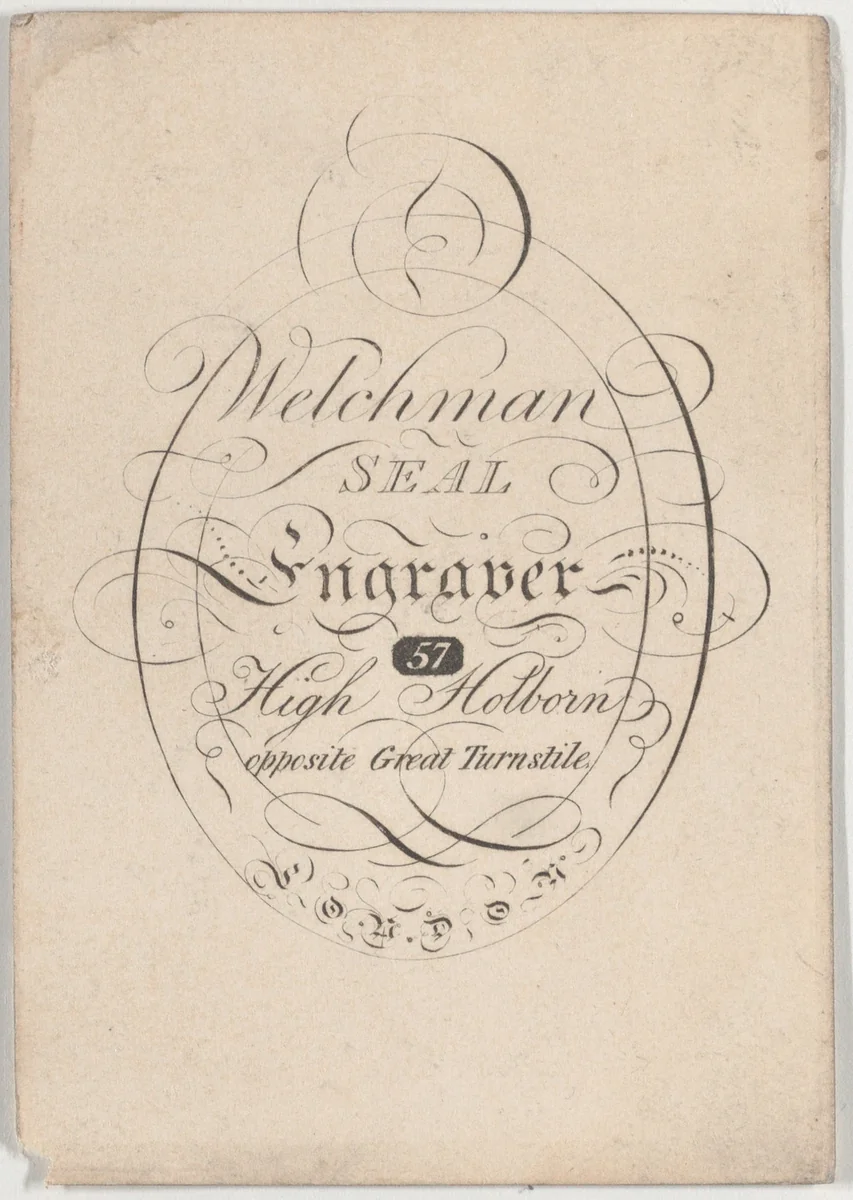 Trade Card for Welchman, seal engraver by anonymous, print, 1800-1850