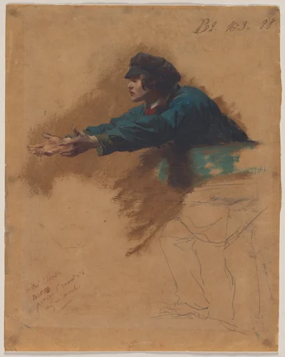 Young Man Leaning Forward with Outstretched Arms (Study for Soldiers Distributing Bread to the Poor) by Isidore Pils, drawing, 1846-1856