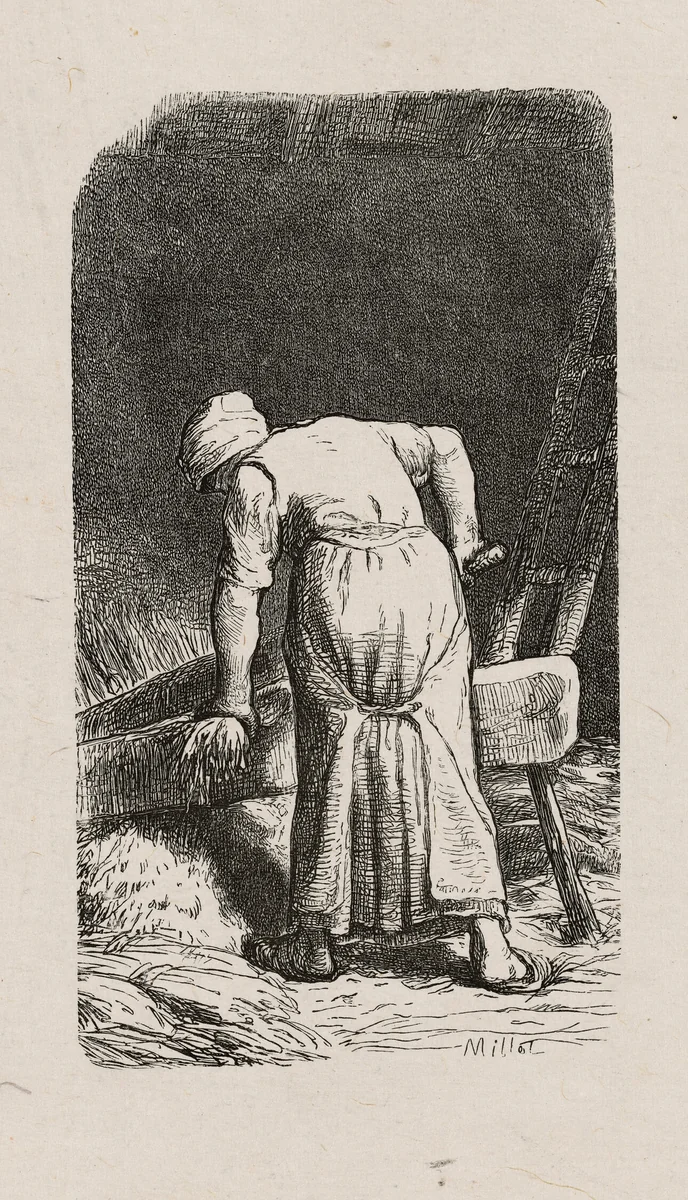 Woman Crushing Flax by Jacques Adrien Lavieille
Jean François Millet, print, 1853