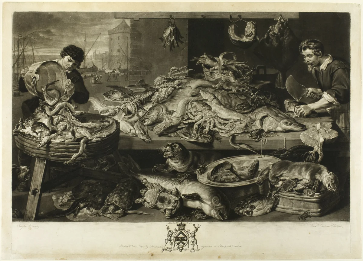 A Fish Market by Richard Earlom, print, 1782
