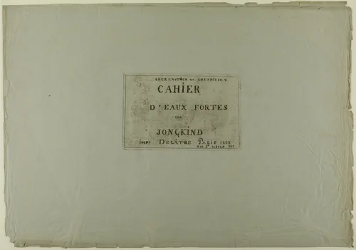 Cover page, from Cahier de six eaux-fortes, vues de Hollande by Johan Barthold Jongkind, print, 1862