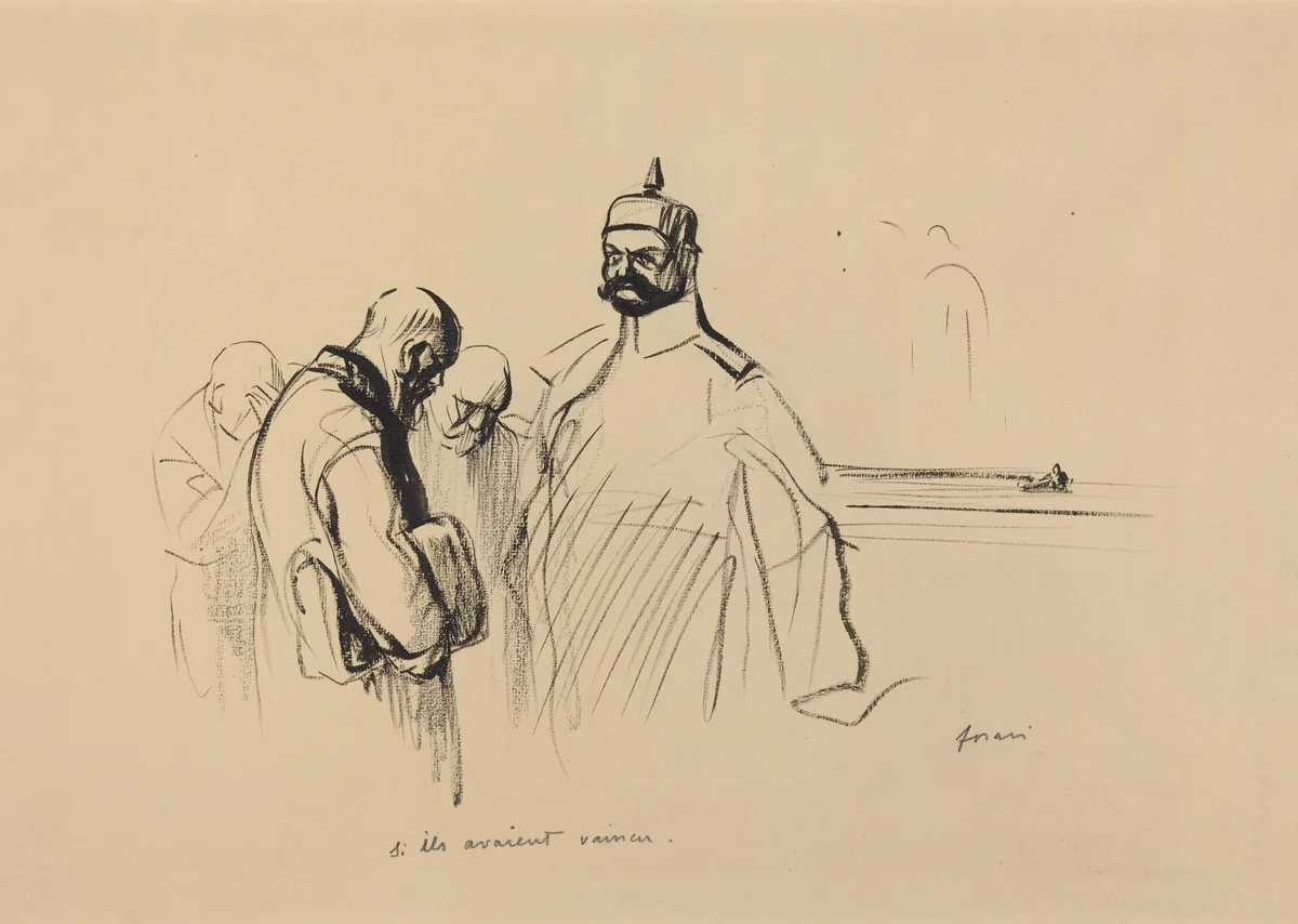 a) Si ils avaient vaincu (recto); b) Sketch of Si ils avaient vaincu (verso) by Jean-Louis Forain, drawing, 1919