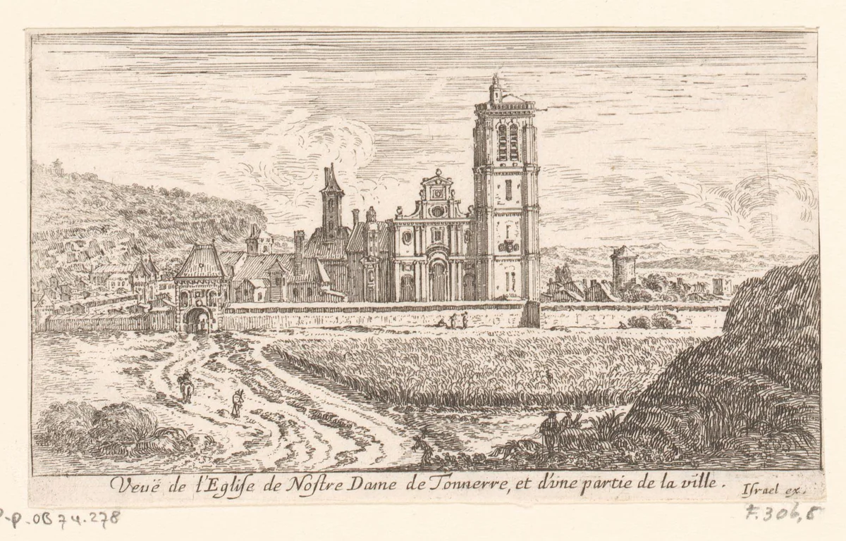 Gezicht op de Notre-Dame in Tonnerre by Israël Silvestre, print, 1631-1661