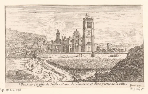 Gezicht op de Notre-Dame in Tonnerre by Israël Silvestre, print, 1631-1661