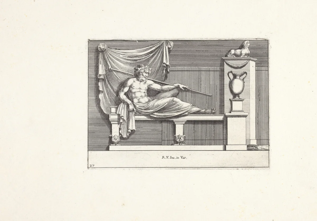 Liggende man by Pietro Sante Bartoli, print, 1645-1700