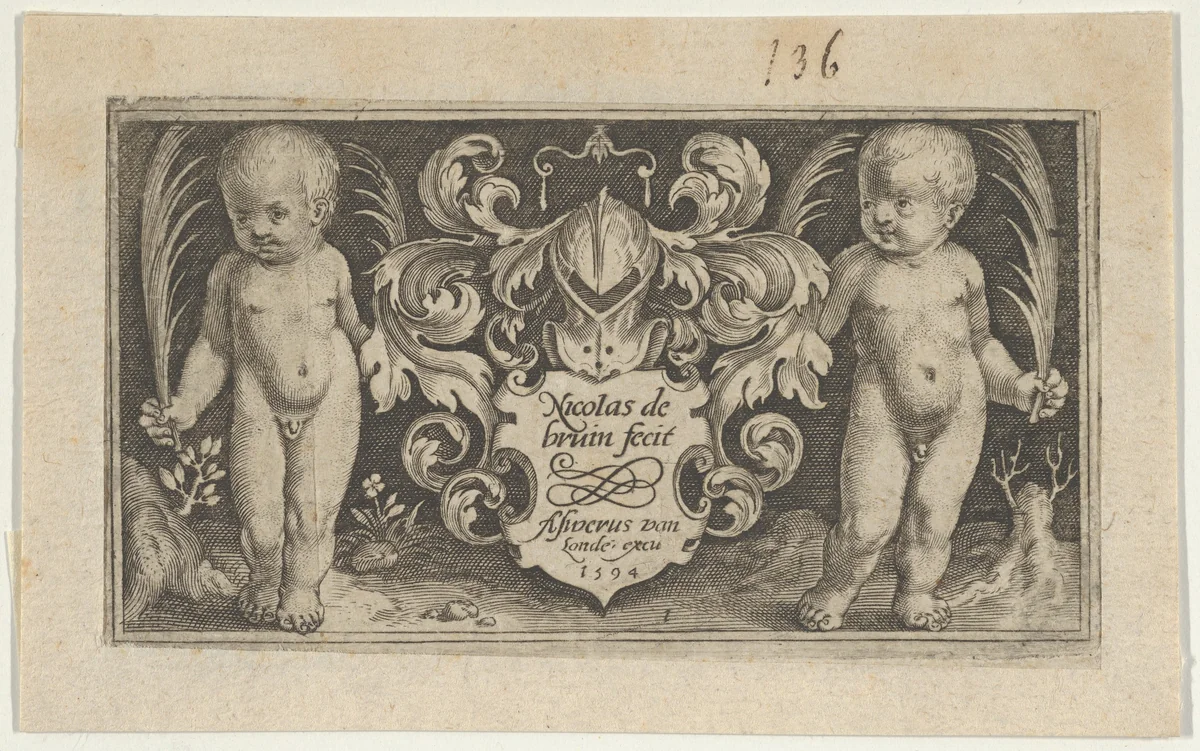 Title Page, from Two Genii with Animals by Nicolaes de Bruyn, print, 1594
