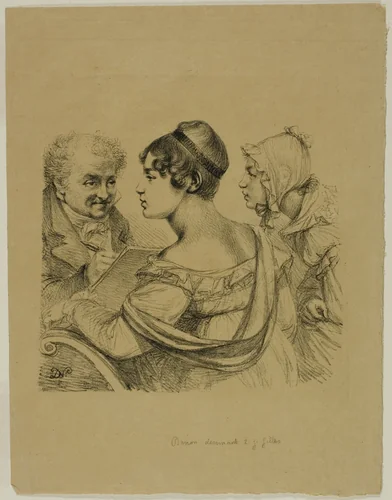 Self-Portrait with Two Young Ladies by Dominique Vivant Denon, print, 1811-1822