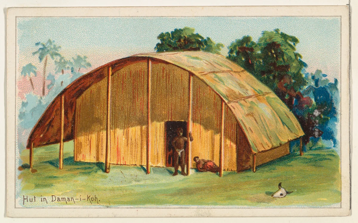 Hut in Daman-i-koh, from the Habitations of Man series (N113) issued by W. Duke, Sons & Co. to promote Honest Long Cut Smoking and Chewing Tobacco by The Giles Company, print, 1890