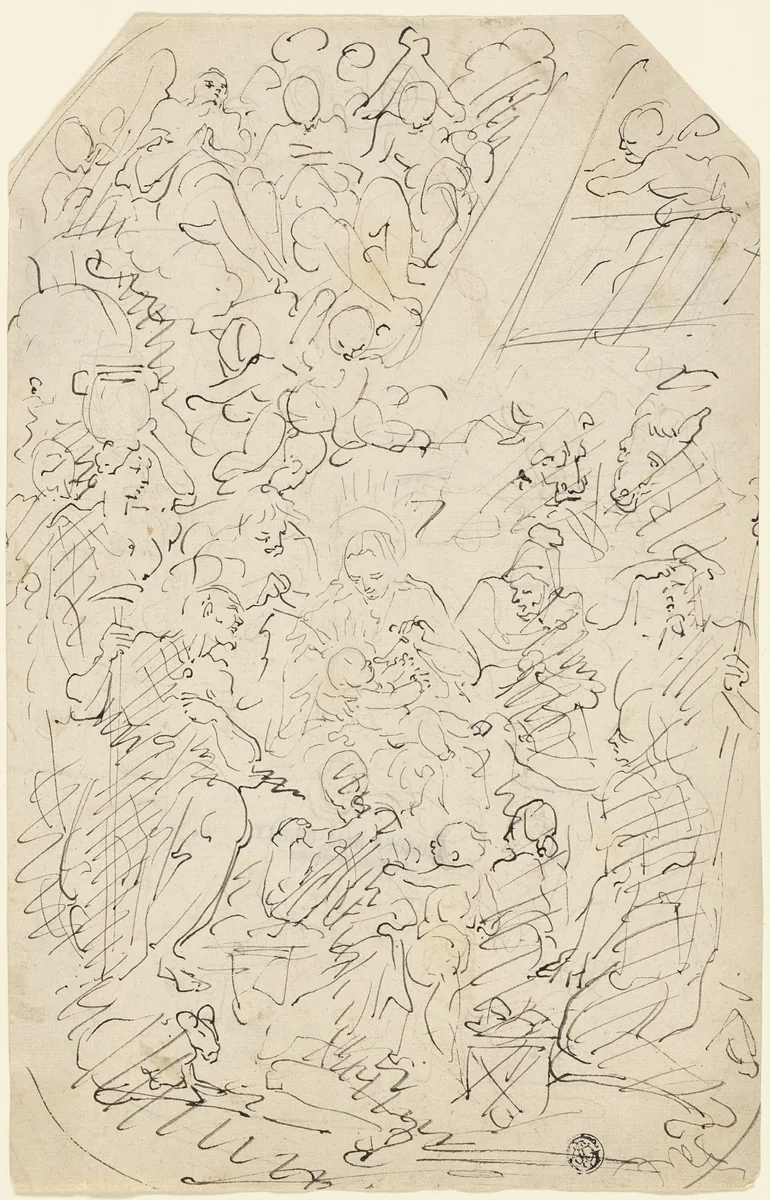 Adoration of the Shepherds by François Boitard, drawing, 1680-1720