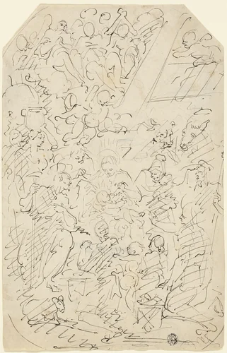 Adoration of the Shepherds by François Boitard, drawing, 1680-1720