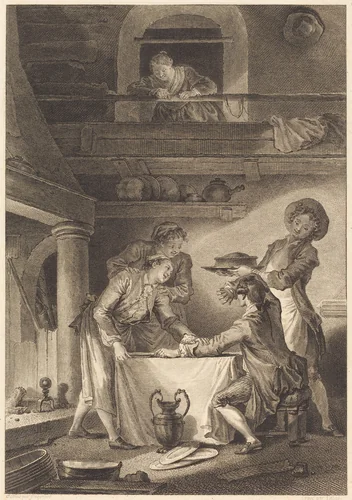 Le pate d'anguilles by Charles Emmanuel Patas; Jean Honoré Fragonard, print, 1744-1802
