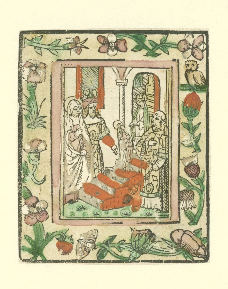 De eerste tempelgang van Maria by anonymous, print, 1490-1510