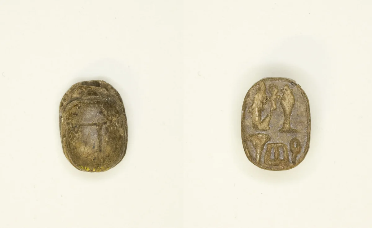 Scarab: Ma’at with Hieroglyphs by Egyptian, other, -1550--343