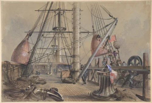 Getting Out One of the Great Buoys: The Deck of the Great Eastern Looking From the Forecastle by Robert Charles Dudley, drawing, 1865-1866