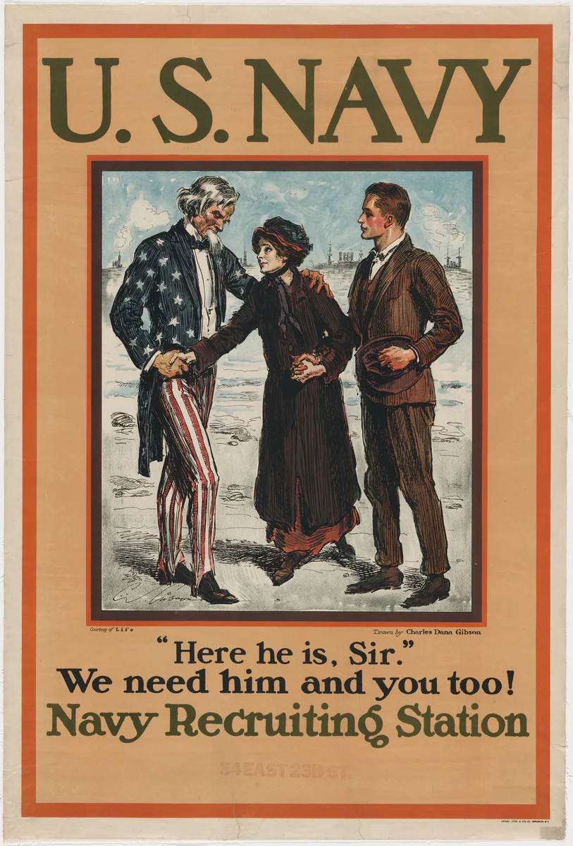 U.S. Navy, "Here he is, Sir." We Need Him and You Too!, Navy Recruiting Station by Charles Dana Gibson, design, 1917
