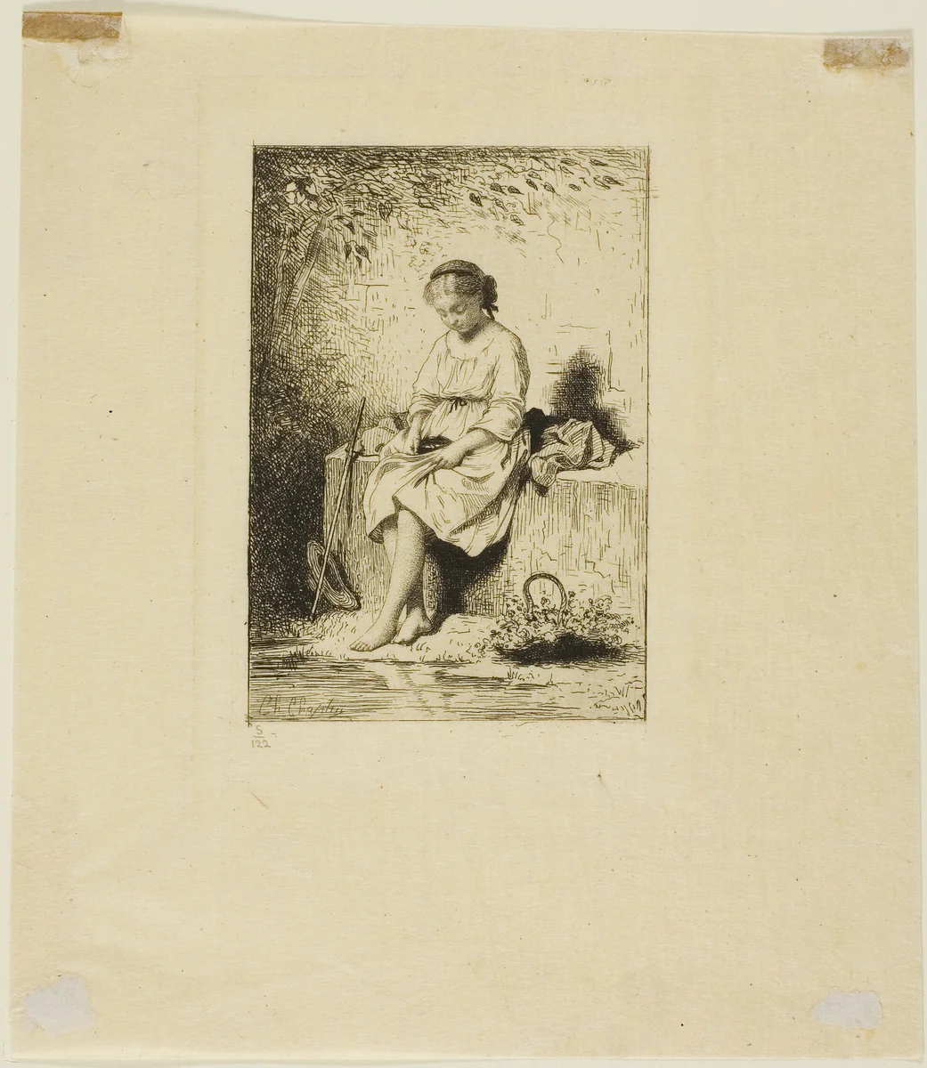 The Bird's Nest and the Little Girl by Charles Chaplin, print, 1874