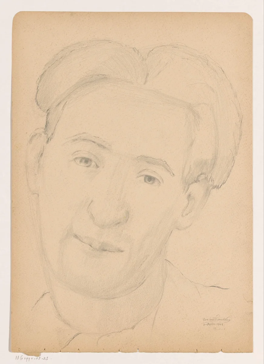 Zelfportret: B-1-1, 1 februari by Cor van Teeseling, drawing, 1942