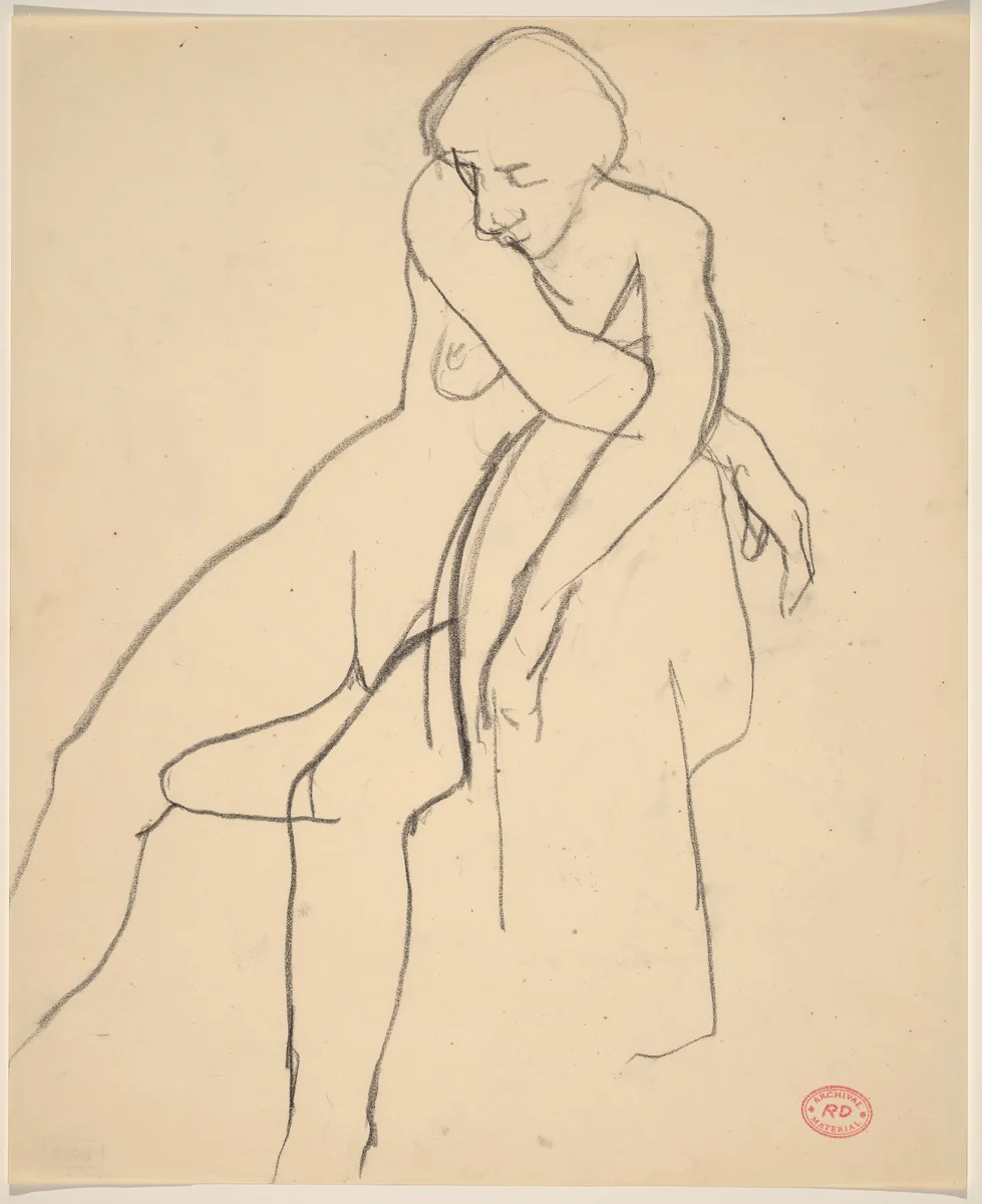 Untitled [female nude with arms crossed on chair back] by Richard Diebenkorn, drawing, 1955-1967
