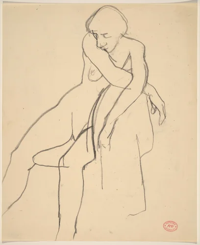 Untitled [female nude with arms crossed on chair back] by Richard Diebenkorn, drawing, 1955-1967