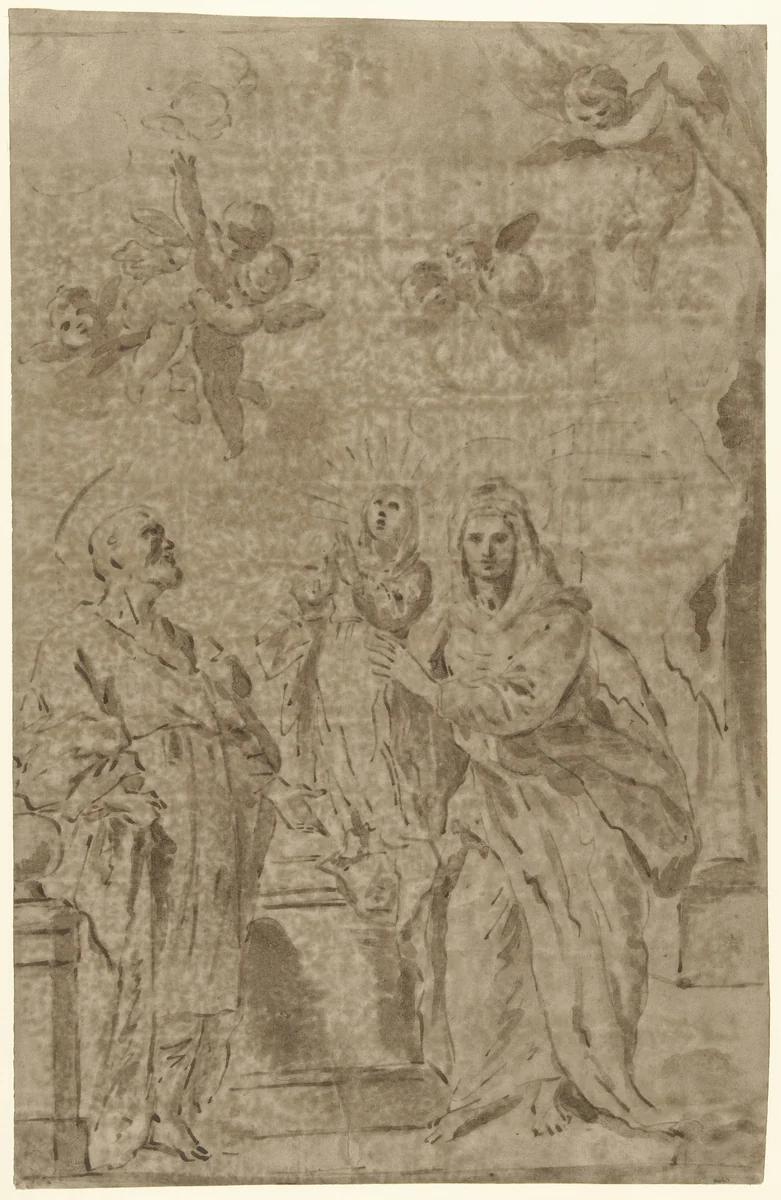 Anna en Joachim met hun dochter Maria by anonymous, drawing, 1700-1800