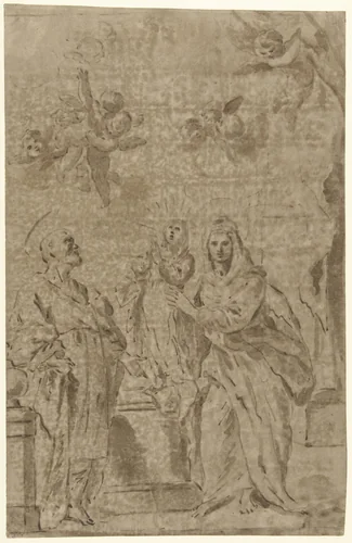 Anna en Joachim met hun dochter Maria by anonymous, drawing, 1700-1800