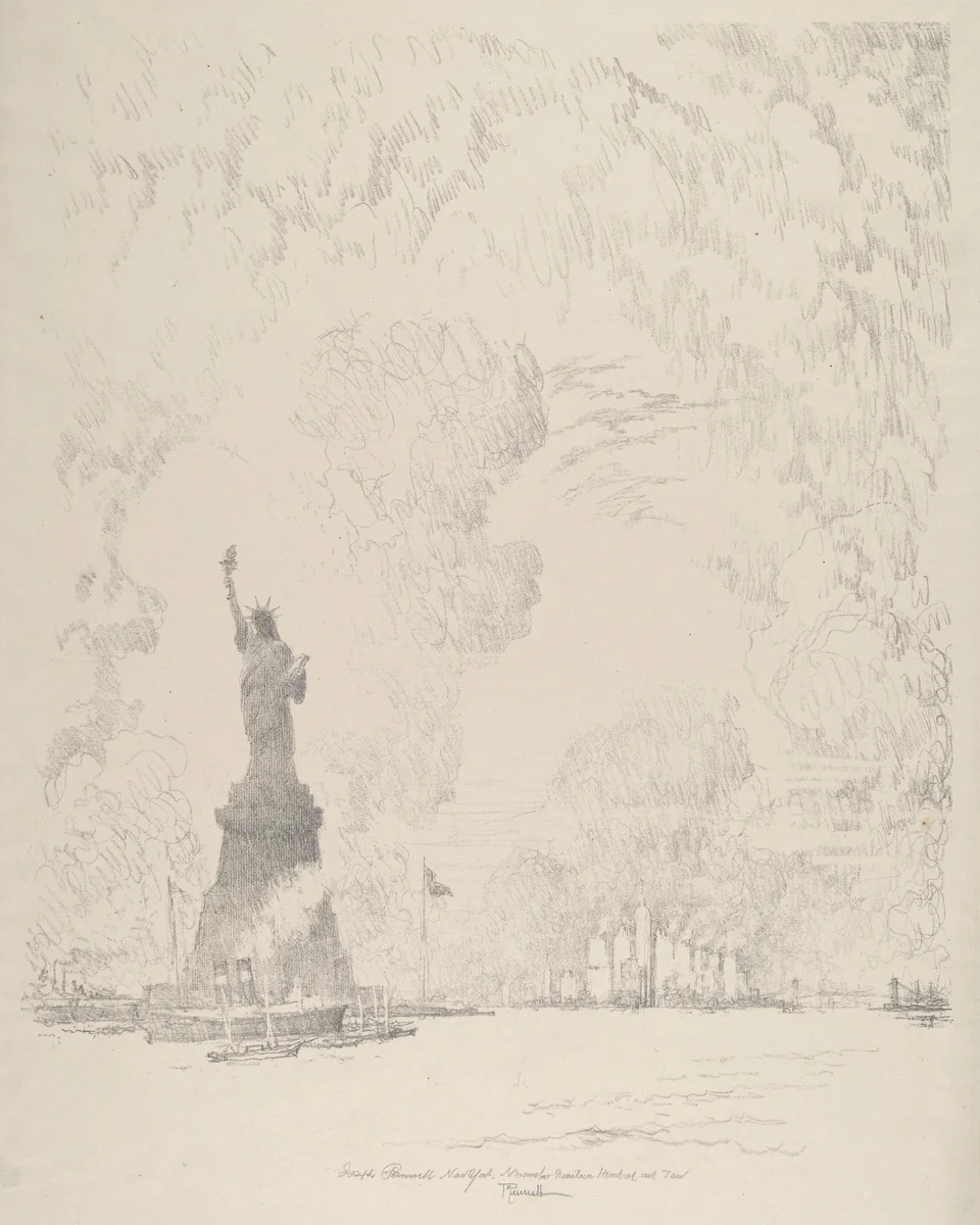 The Statue, New York Bay by Joseph Pennell, print, 1910