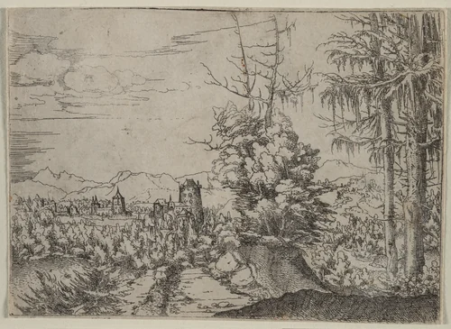 Landscape with Two Pines by Albrecht Altdorfer, print, 1521-1522