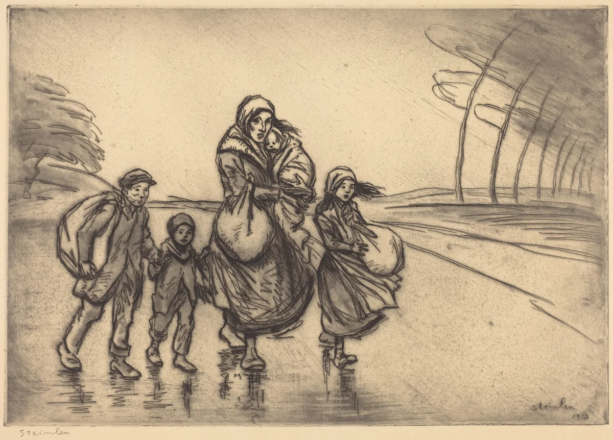 In the Rain: Mother and Children (Sous la pluie: La mere et les enfants) by Théophile Alexandre Steinlen, print, 1915